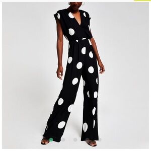 River Island Black and White Polka Dot Wide-Leg Jumpsuit